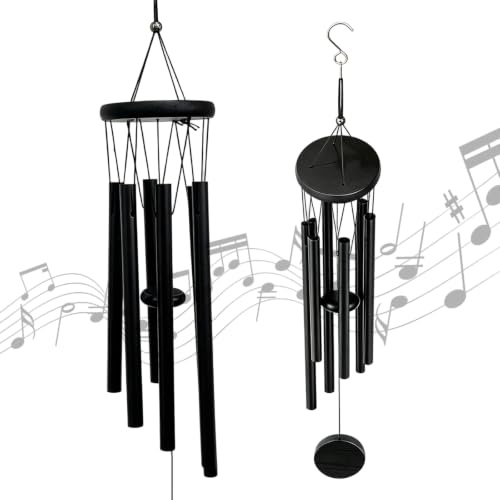 Zlokdraxy Windspiel Metall, 6 Röhren, 1,6m, Garten & Balkon, schwarz | 6 Aluminium-Röhren, harmonischer Klang, rostfrei, wetterfest, elegantes Design, mit S-Haken, für Garten, Balkon & Terrasse
