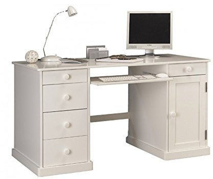 Générique Bureau Informatique Blanc 1 Porte 5 Tiroirs Style Anglais 70 x 141 x 77 cm