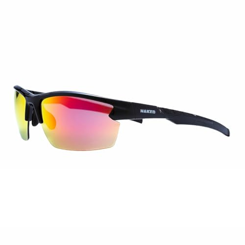 Sportbrille Herren & Damen RUSH – Leichte Fahrradbrille für Herren & Damen mit Anti-Slip Pads – Bequeme Sport Sonnenbrille mit UV400-Schutz zum Radfahren, Laufen & MTB (Halfframe Black/Lens Red)