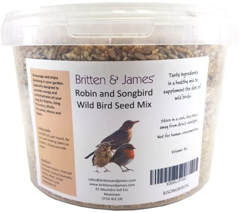Robin and Songbird Premium Seed Mix by Britten and James | A Specially Formulated High Enegy Blend in a Stay Fresh 3L Tub (2kg)