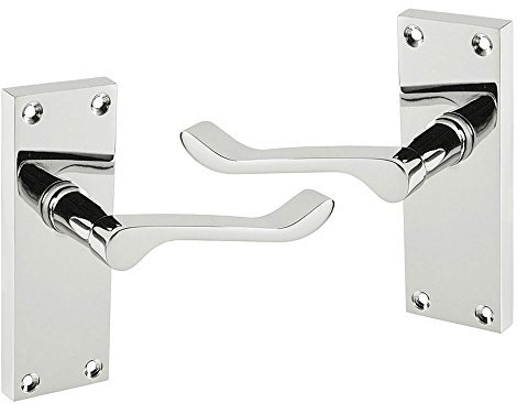 HANDLESTORE Victorian Scroll Latch Door Handles on Backplate – Polished Chrome Lever Handle Set with Spindle & Screws (1 Pack)