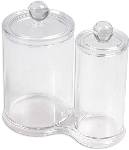 Vetrineinrete® Contenitore Doppio Porta Cotton fioc dischetti struccanti e Trucco in Cotone Organizer Trasparente per Il Bagno con Coperchio 2 cilindri arredo Bagno 10239 D78