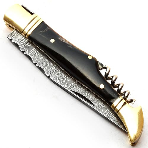 PAL 2000 KNIVES Coltello Artigianale in Acciaio Damasco con Guaina|Damasco Billette|Accessori per Coltelli|Formaggio|Cucina Cuoco|Coltello Campeggio|Coltello Caccia|Collezione|Pieghevole Tasca 9800