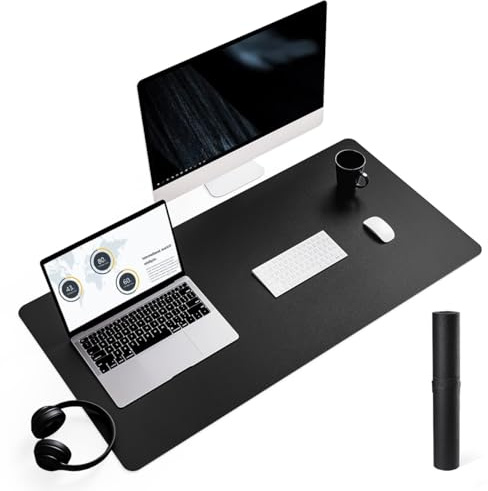 YSAGi Schreibtischunterlage, Premium Leder Mauspad, Schwarz, 90x43cm | Rutschfeste Schreibtisch Unterlage, Tischunterlage, Multifunktionales Mousepad Schreibtisch Organizer für Büro & Homeoffice