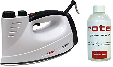Rotel Professional Extra Schwarz Dampfbügeleisen Bügelstation mit Edelstahlsohle / 800W / isolierter Tank 300ml mit Rotel Bügeleisenentkalker 500 ml