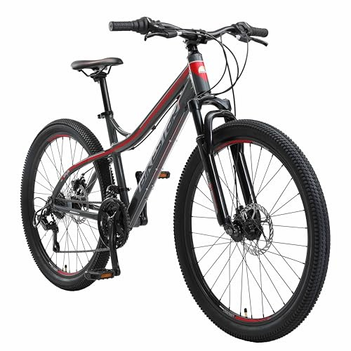 BIKESTAR Bicicleta de montaña Hardtail de Aluminio, 21 Marchas Shimano 26 Pulgadas | Mountainbike con Frenos de Disco Cuadro 16 MTB | Gris Rojo