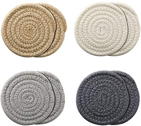 Mogokoyo 8 Stück Handgemachte Untersetzer Gläser Set aus Baumwolle, Abwaschbar Verschleißfest Cup Mats Table Deko (Mischen)