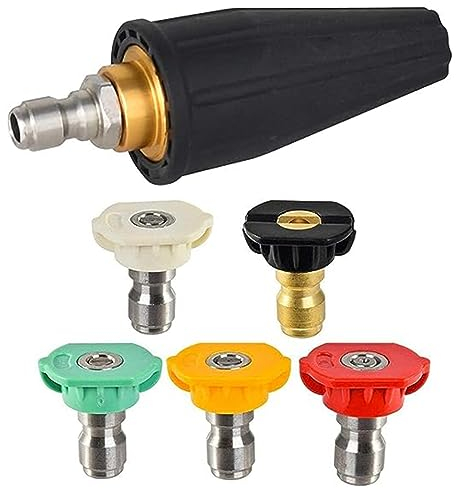 Pressure Washer Turbo Nozzle,RoadLoo Turbo Spray Nozzle Tips Kit with 5 Rotating with Quick Connect Plug 1/4 Inch Quick Connect Rotating Multiple Degrees for Car Garden Cleaning
