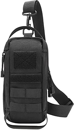 Vmokki Taktisch Sling Bag Hüfttasche 2 in 1 Klein Wasserfest Militär Molle Brusttasche Gürteltasche Schulterrucksack für Outdoor Wandern Reise (Schwarz)