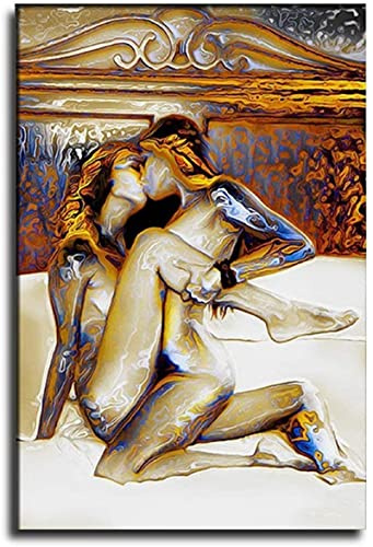 RuiChuangKeJi Wandbilder 70x90cm Kein Rahmen Abstrakte Aktkunst Ölgemälde Moderne Lesben im königlichen Bett Wandkunst Bilddruck Modernes Familienschlafzimmer Dekor