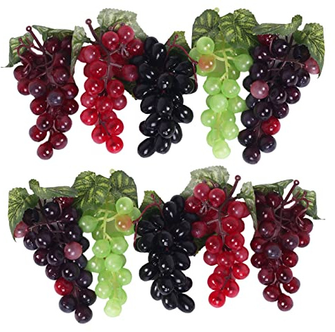 VEOAY Fake Grapes Artificial Fruit Mini Grapes Clusters for Home House Kitchen Party Wedding Decor (10, 5 Color)