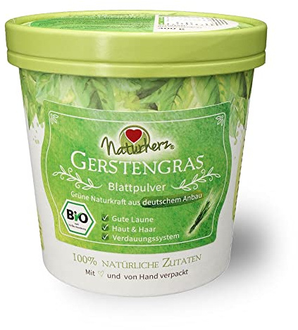 Naturherz BIO Gerstengras Pulver, 100% naturreine Rohkost vom deutschen Bio-Bauernhof - 300 g