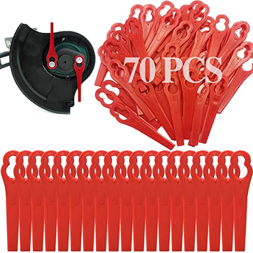 Xerteam 70 Pcs Garden Mower Replacement Blades, 83 mm Plastic Grass Trimmer Blades, Lawn Mower Accessories Tool Cordless Strimmer Cutting Blades for Stihl PolyCut 2-2 Bosch Red