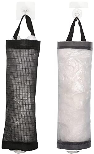 SHANFEILU Plastic Bag Holder Kitchen Grocery Dispenser Waterproof Washable Wall Mount Hanging Folding Mesh Storage Bag with 2 Hooks 2 Pack