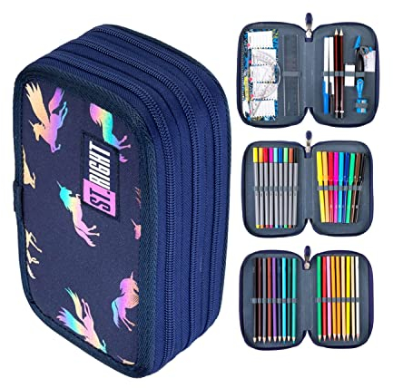 Goldkids St. Right XXL Federtasche Federmappe Federmäppchen 46-teilig gefüllte Schüleretui 3-stöckig 19 x 13 x 7 cm inkl. Hausaufgabenheft Holo Unicorns Einhorn