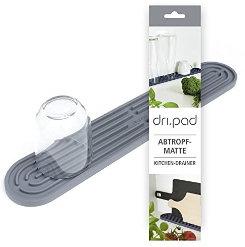 Sanni Shoo dri.pad - Abtropfmatte schmal 43x7,8 cm aus Silikon, grau | Spülmatte für Spülbecken BPA-frei, Spülmaschinenfest, Silikon Abtropfmatte rutschfest & hitzebestänig bis 220°C