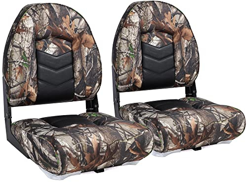 NORTHCAPTAIN Asiento de barco plegable de respaldo alto, tornillos de acero inoxidable incluidos, camuflaje/negro (2 asientos)