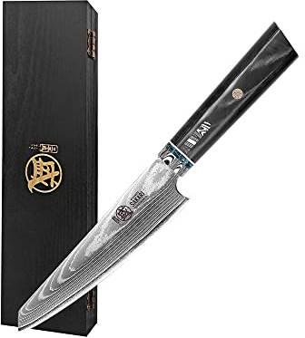 MITSUMOTO SAKARI 12 cm Coltello spelucchino professionale giapponese, Coltello da frutta Damasco forgiato a mano, Coltello da cucina HAP40 in acciaio a polvere (scatola di Legno da boutique)