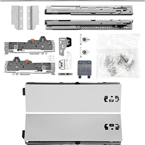 BLUM Schubladenschienen TANDEM SET; Zargenhöhe 115mm, mit TIP-ON BLUMOTION Einheit, 65kg, NL650mm, grau, bis max. KB1400mm