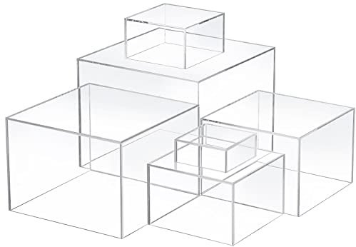 Geelin 6 Pack Acrylic Risers for Display Acrylic Cube Boxes Risers Display Stands with Hollow Bottoms Decorative Stand for Jewelry Candy Table Decor 6 Sizes(Clear,3 to 8 Inch,Square)