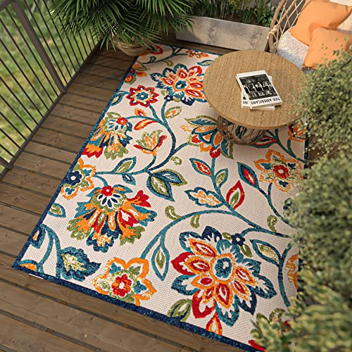 Mazovia Tapis Exterieur Terrasse, Balcon - Grand Tapis Exterieur - Tapis d'Intérieur et d'Extérieu Outdoor - Terrasse Grande Taille Résistant Aux Intempéries - Fleuri - Multicolore 160 x 230 cm
