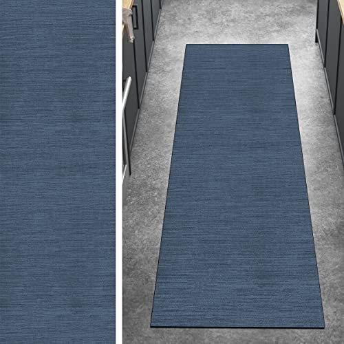 Ymural Teppich Läufer Flur rutschfest Modern Lang Teppichmatten 50x300CM Navy Blau Kücheläufer Meterware Teppichläufer Waschbar Kurzflor Polyester Korridor Schlafzimmer, Anpassbar Breite 40-120cm