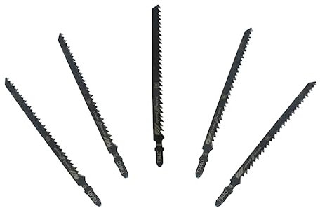 Hitefu 5PCS T344D T-Shank Jigsaw Blades, 6 Inch High Carbon Steel Long Jig Saw Blades, Metal Jigsaw Blades for Quick Cutting Softwood Plywood PVC Hardwood Plastic