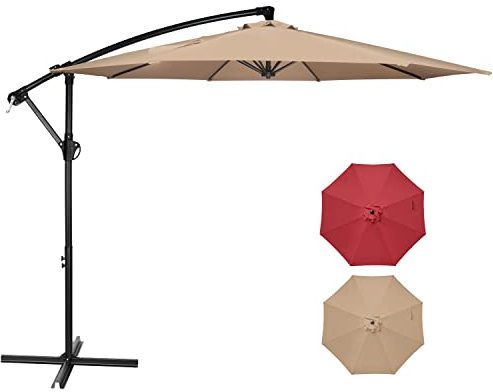 Simple Deluxe 10ft Offset Umbrella Cantilever Patio Hanging Umbrella Outdoor Market Umbrella with Crank & Cross Base Suitable for Garden, Lawn, backyard and Deck, Tan