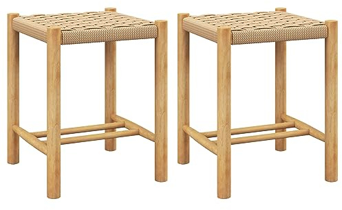 GIANTEX Barhocker 2er Set Barstühle, Esszimmerstühle Küchenstühle Holz & geflochtenem Papier, Tresenhocker Bistrohocker mit Fußstütze, Esszimmerhocker Küchenhocker Holzhocker Natur (36x36x45 cm)
