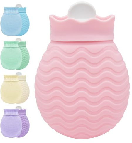 Borsa dell'acqua calda con rivestimento lavorato a maglia, 320 ml, piccola borsa dell'acqua calda per alleviare il dolore, schiena, collo e spalle, mini borsa dell'acqua calda con fodera morbida