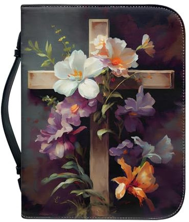 Vodetik Bibelhüllen aus Leder mit Blumenmuster für Damen und Herren, mittlere Größe, Bibeltragetasche für Mädchen, Leder mit Reißverschluss, Kirche, Bibel, schützende Schrift, Tragetasche, Buchhülle