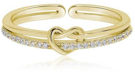 Meissa Fête des Mères Cadeaux de Fille Bague Nœud Taille Ajustable Bague Mère Fille Argent 925 Bague Cœur Bond Anniversaire Noël Cadeau Bijoux