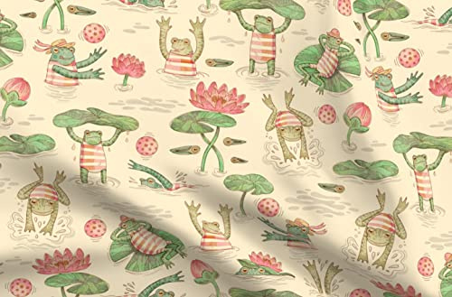 Spoonflower Fabric - Frogs Pond Vintage Green Cute Nature Animal Cool Printed on Polartec(R) Fleece Fabric Fat Quarter - Sewing Blankets Loungewear and No-Sew Projects