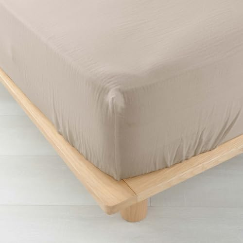 douceur d'intérieur, Drap Housse (160 x 200 cm) Angelia Sable, Gaze de Coton Unie