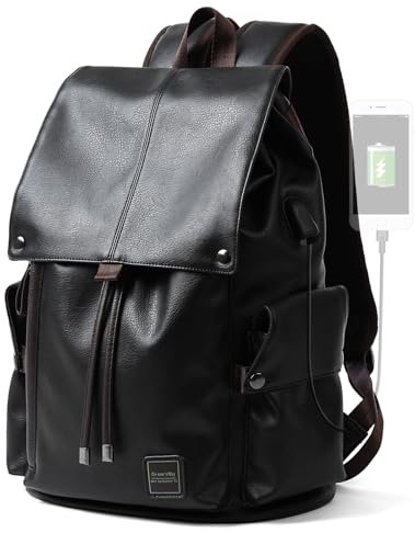 MATE ELAN Vintage Leder Rucksack für Männer Wasserdicht Fit 15,6 Laptop College Schule Student Buchtasche Reisen Rucksack für Jugendliche Mädchen Buchten Kinder