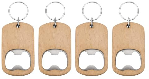 QUARKZMAN 4uds Madera Botella Abridor, 2.6 Madera Mango Inoxidable Acero Botella Abridor Llavero, Sin Terminar Madera Llave Cadena En Blanco para Cocina Bar Restaurante