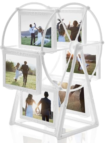 CINGHIA Cornice Portafoto Ruota Panoramica in Rilievo,6 Bianco Portafoto Cornice Vintage Rotante per 12 Foto,Cornice Foto Fai Da Te per Decorazione Della Casa Portafoto da Tavolo