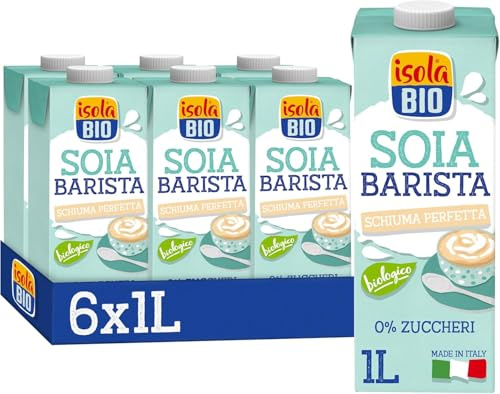 ISOLA BIO - Pack de 6 Unidades de 1 L de Bebida Ecológica Vegetal de Soja Barista - Sin Azúcares Añadidos y Sin Lactosa- Ideal Para Preparar Bebidas con Espuma