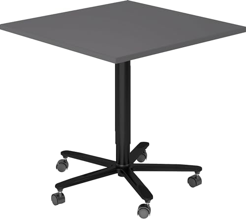 bümö Säulenhubtisch höhenverstellbar, Stehtisch Büro, Bistrotisch rund 80 x 80 cm - Besprechungstisch Graphit, Stehtisch Holz-Platte, Säule aus Metall in schwarz, Säulentisch, Hochtisch