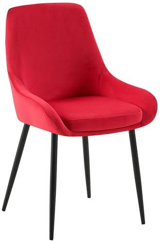 CLP Esszimmerstuhl grau Elmira, gepolstert mit Armlehne, Stabiler Metallrahmen, pflegeleichter Samtbezug, Küchenstuhl modern - Farbe rot Material Gestell Metall matt schwarz