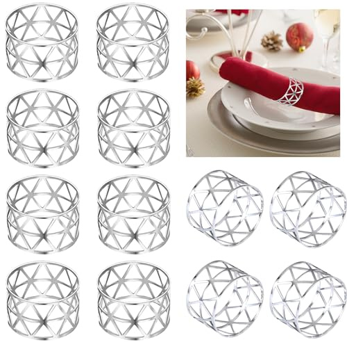 12 Stück Metall Silber Serviettenschnallen Vintage, Wiederverwendbar AushöHlen Serviettenschnallen für Jubiläum Weihnachten Neujahr Geburtstag Party Tischdekoration