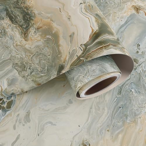 VaryPaper Marmor Tapete für Wand Beige Grau 40cmx200cm Marmor Folie Selbstklebend Klebefolie Marmoroptik Küchentapete Abwaschbar Arbeitsplatte Küche Folie Möbelfolie für Tische Kommode Schrankfolie