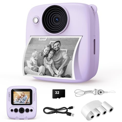 Variglas Appareil Photo Enfant, 1080P Appareil Photo Instantané Enfant Caméra Vidéo avec Carte de 32GB & Papier Photo, Cadeaux pour Garçons & Filles de 3 à 12 Ans