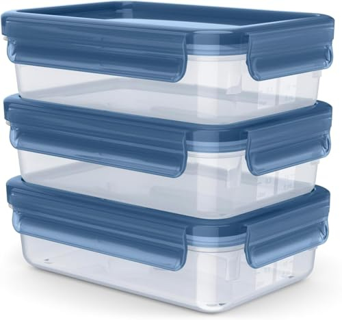 Juego de 3 Recipientes TEFAL Masterseal Eco 0,8L: Ecológico, Hermético, Apto Microondas, Sin BPA, Apto Lavavajillas y Congelador. 30 Años de Garantía, Fabricado en Alemania - N1171718