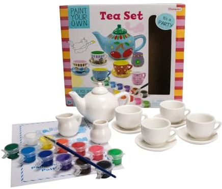 GICO Children's DIY Tea Set - Paint Your Own Porcelain Tea Set - Craft Kit - Ages Kid & Adult - Not Foldable - 25 x 21 x 8 cm