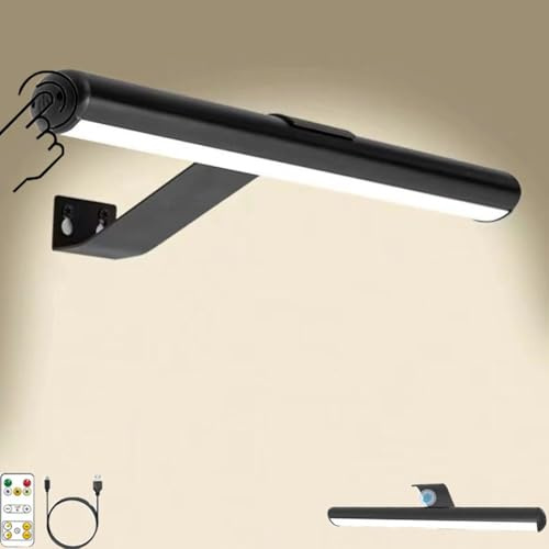 LOGT LED Spiegelleuchte Bad mit Fernbedienung und Touch Schalter Kabellos Spiegellampe Dimmbar Magnetisch Akku Wandlampe 3000k-6000k Unterbauleuchte Batteriebetriebenes Schrankbeleuchtung,Schwarz,40CM