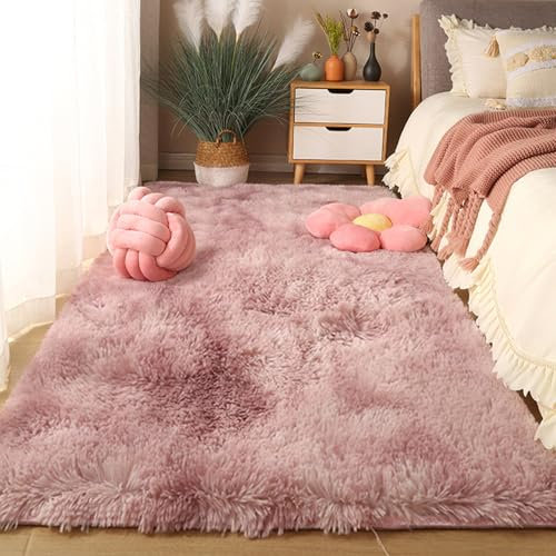 XUEDNGM Wohnzimmerteppich Weicher Teppich 50 x 170 cm Kunstfaser Fellteppich Langflor Wohnzimmerteppich Flauschig, Weich, Pflegeleicht, Anti-Rutsch, Waschbar für Wohn Schlafzimmer, Pink Lila