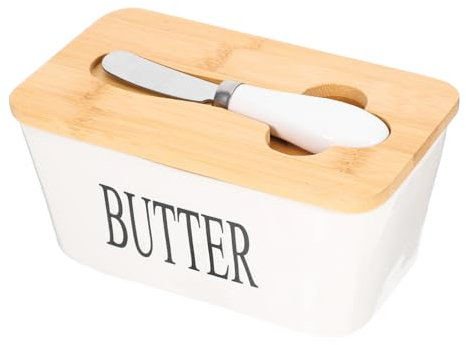 OFFSCH Keramik Butterdose Mit Holzdeckel Und Messer Butter Aufbewahrungsbox Und Butterschneider Vielseitige Butter Aufbewahrung Für Küche Restaurant Und Dessert Langlebige Lebensmittel-