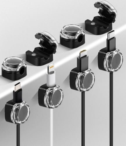 FAOKZE Ferma Cavi Adesivi,supporti magnetici, Organizer per la gestione dei cavi con clip, Cable Organizer Adatto per Cavi di Alimentazione Cavi Dati Cavi Mouse Cavi Accessori (8 pcs Nero trasparente)