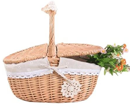 BGFYUSF Kleiner Picknickkorb aus Rattan， Picknickkorb aus geflochtener Weide， Aufbewahrungskorb für Outdoor-Camping mit Griff， Korb für Brot， Obst， Lebensmittel，，